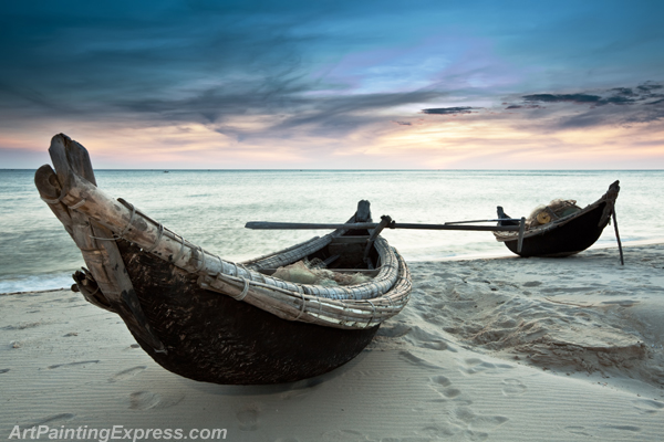 Blue Sea Sunset Painting Canvas Prints