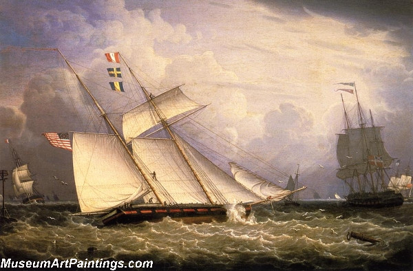 Boat Painting American Schooner under Sail with Heavy Seas