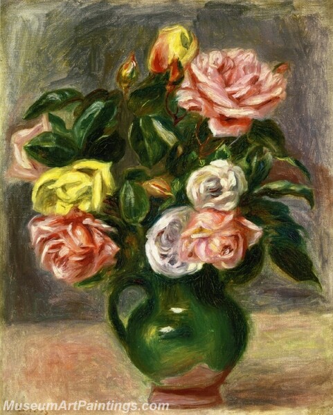 Bouquet of Roses in a Green Vase Painting