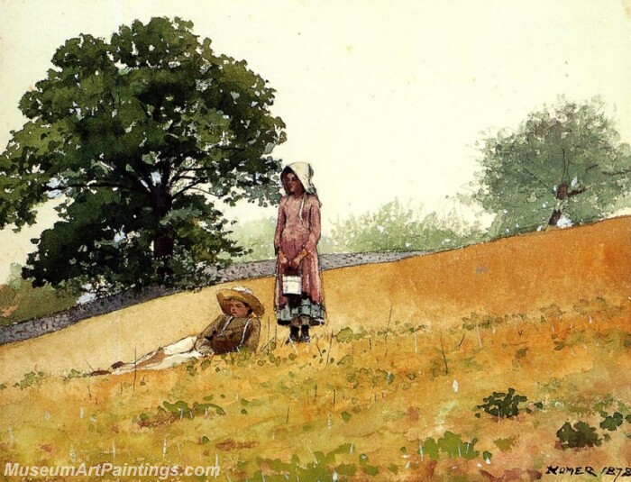 Boy and Girl on a Hillside Painting