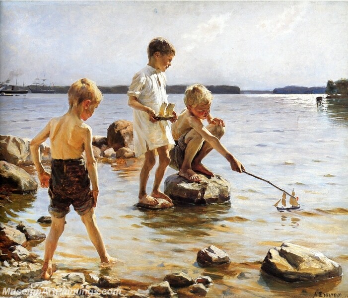 Boys Playing at the Beach Painting