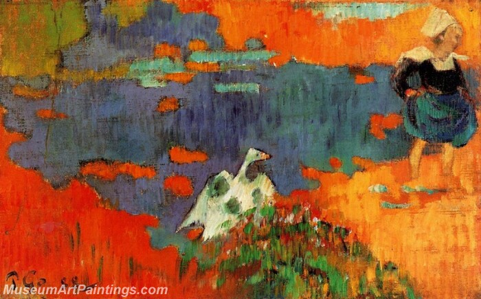 Breton Woman and Goose by the Water Painting