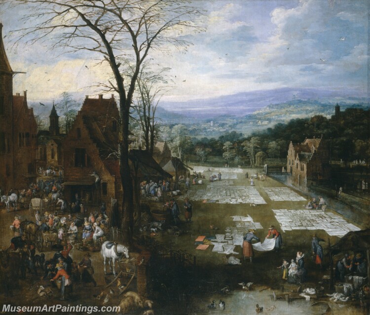 Brueghel el Viejo Jan Momper Joos de II Mercado y lavadero en Flandes Painting