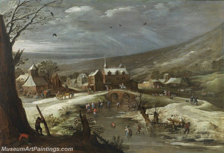 Brueghel el Viejo Jan Momper Joos de II Paisaje con patinadores Painting