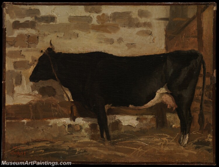 Camille Corot Cow in a Barn Painting