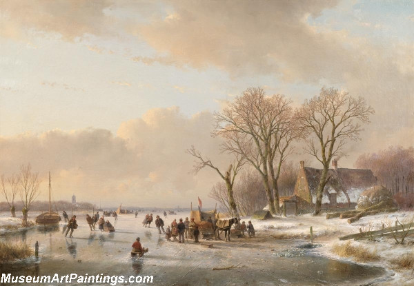 Canal landscape in winter Painting