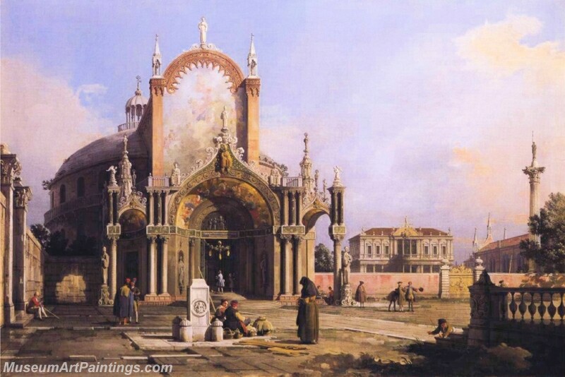 Capriccio of a Round Church with an Elaborate Gothic Portico in a Piazza Painting