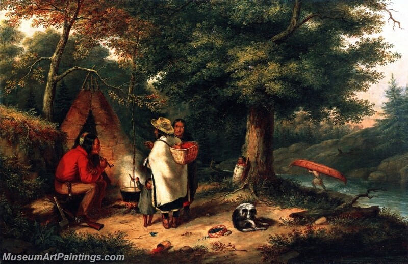 Caughnawaga Indian Encampment at a Portage Painting