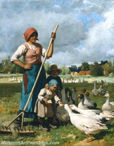 Children Feeding Geese Painting