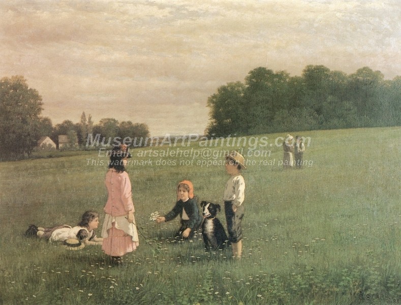 Children Oil Painting Picking Daisies