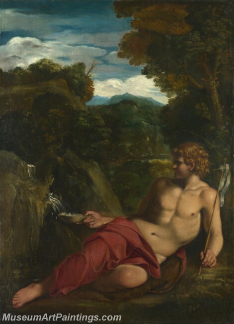 Circle of Annibale Carracci Saint John the Baptist seated in the Wilderness Painting