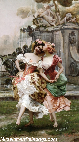 Classical Paintings Young Girls Dancing by a Fountain