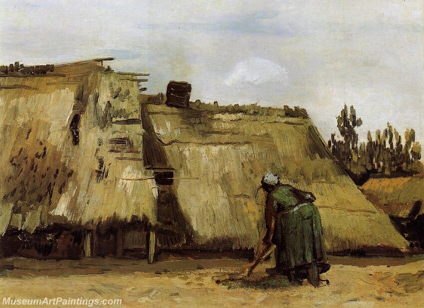 Cottage with Woman Digging Painting