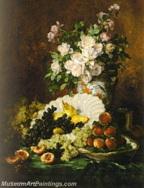 Coupe de fruits fleurs et poires Painting