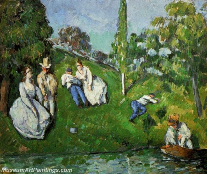 Couples Relaxing by a Pond Painting