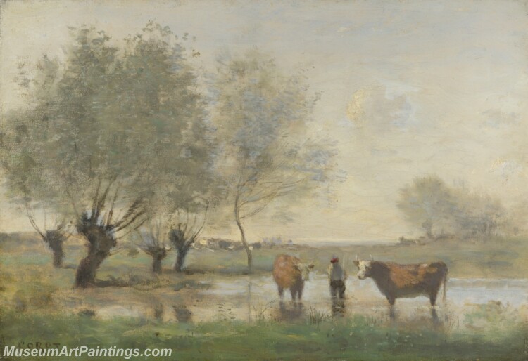 Cows in a Marshy Landscape Painting