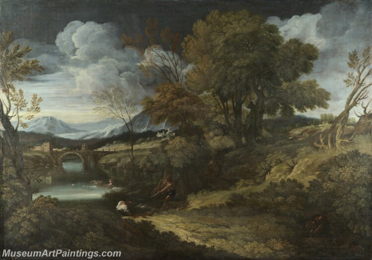 Crescenzio Onofri Landscape with Fishermen Painting