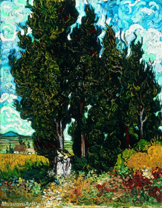 Cypresses with Two Women Painting