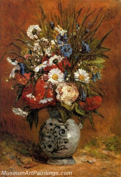 Daisies and Peonies in a Blue Vase Painting