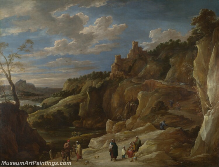 David Teniers the Younger A Gipsy Fortune Teller in a Hilly Landscape Painting