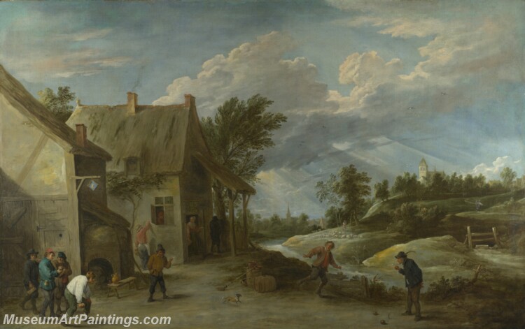 David Teniers the Younger Peasants playing Bowls outside a Village Inn Painting