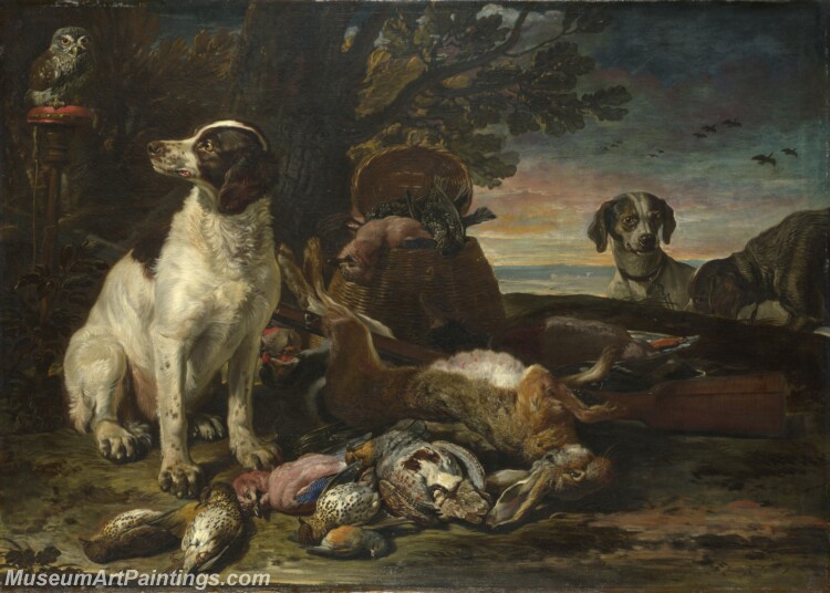 David de Coninck Dead Birds and Game with Gun Dogs and a Little Owl Painting