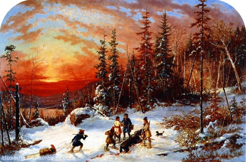 Death of the Moose at Sunset Lake Famine South of Quebec Painting