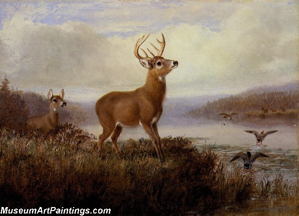 Deer Landscape Painting Startled