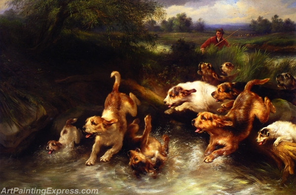 Dog Painting The Chase Canvas Prints