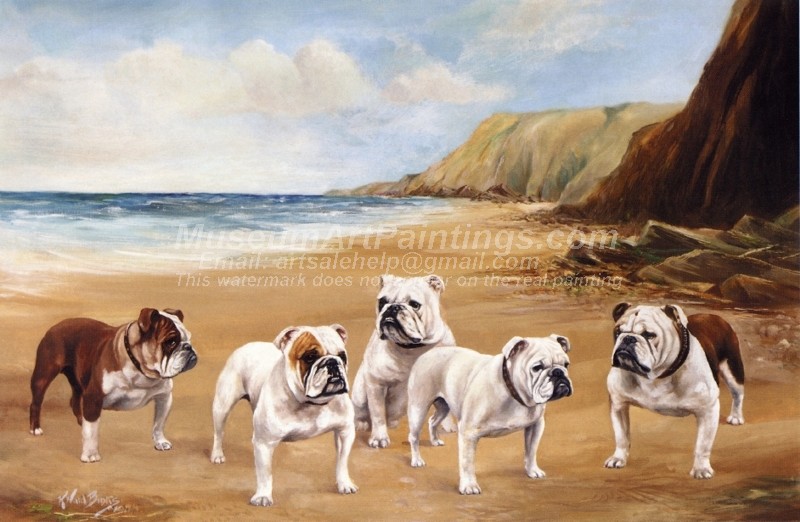 Dog Paintings Bulldogs on the Beach