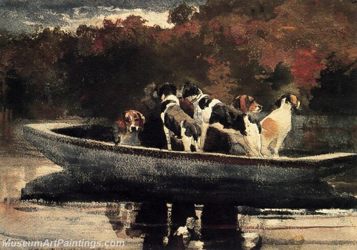 Dogs in a Boat Painting