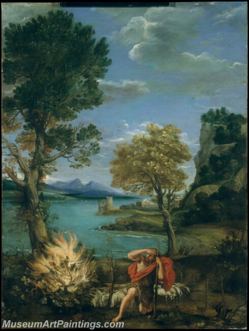 Domenichino Landscape with Moses and the Burning Bush Painting