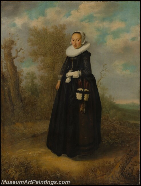 Dutch Painter A Young Woman in a Landscape Painting