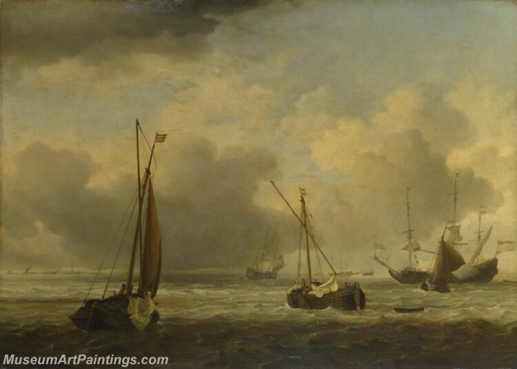 Dutch Ships and Small Vessels Offshore in a Breeze Painting