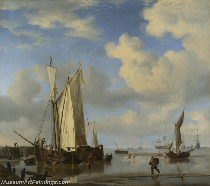 Dutch Vessels Inshore and Men Bathing Painting