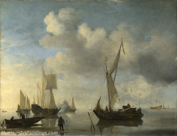 Dutch Vessels lying Inshore in a Calm one Saluting Painting