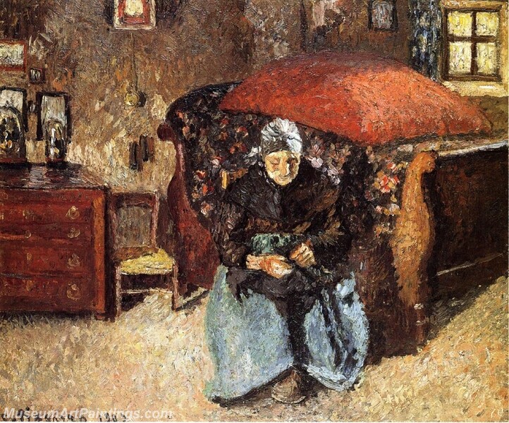 Elderly Woman Mending Old Clothes Moret Painting