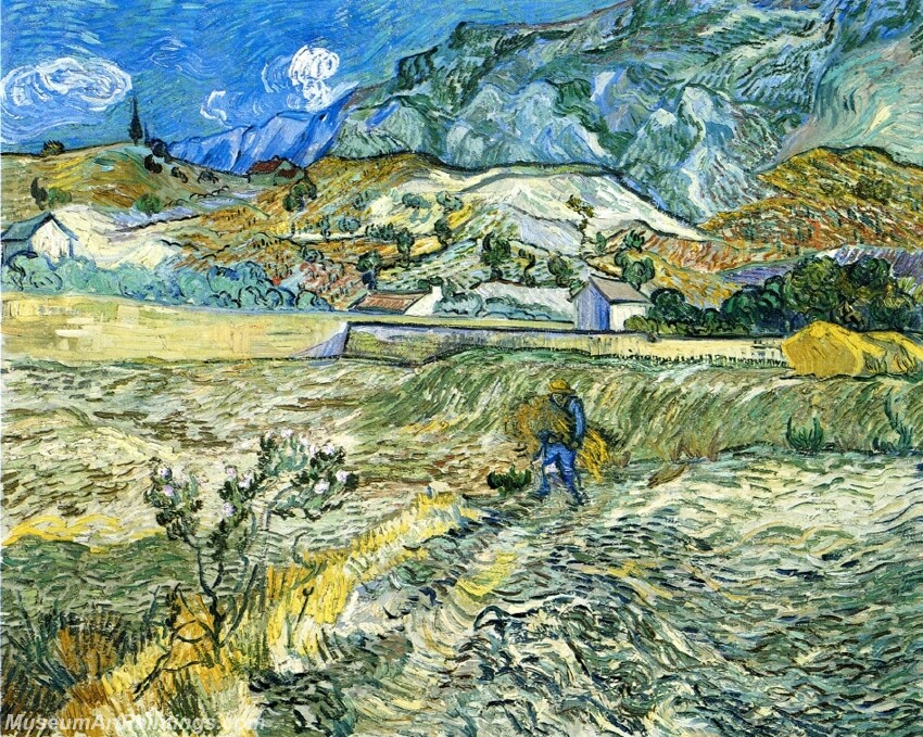 Enclosed Field with Peasant (also known as Landscape at Saint Remy) Painting