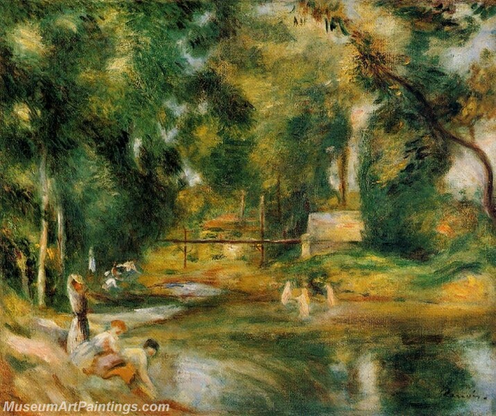 Essoyes Landscape Washerwoman and Bathers Painting