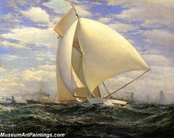 Famous Boat Paintings Defender Defeating Valkyrie III September 7 1895