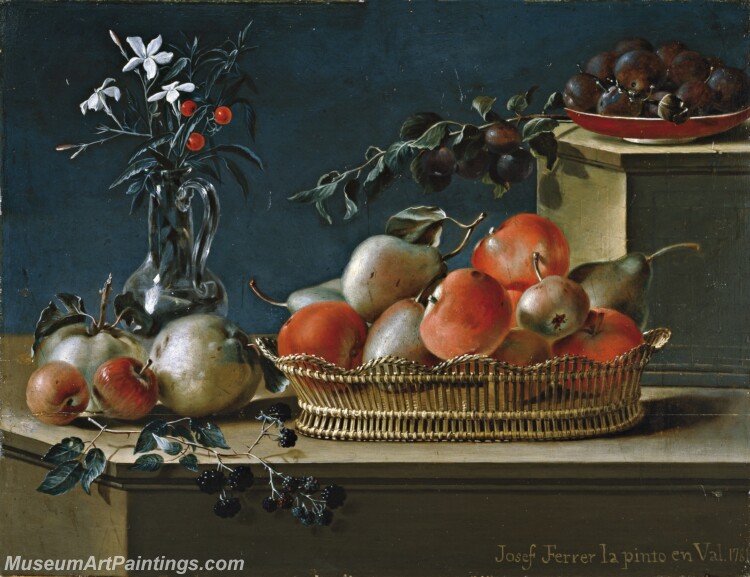 Ferrer Jose Bodegon de frutas y florero de cristal Painting