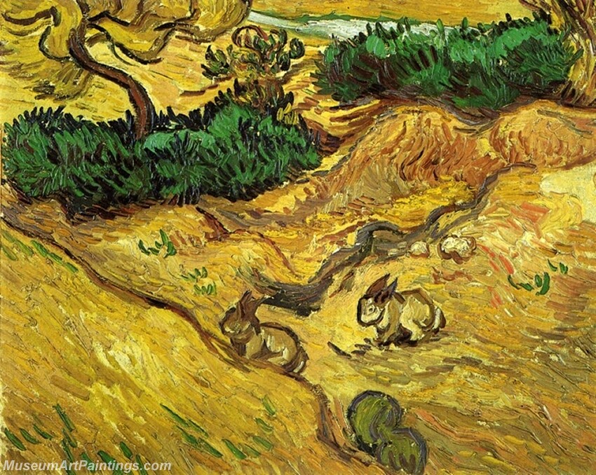 Field with Two Rabbits Painting