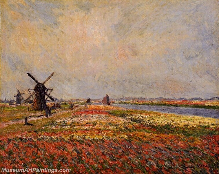 Fields of Flowers and Windmills near Leiden Painting