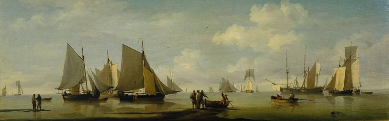 Fishing Smacks Becalmed near a Shore by Charles Brooking