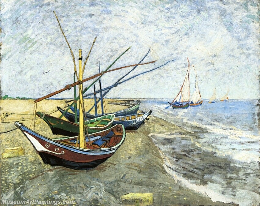 Fishing boats on the Beach at Les Saintes Maries de la Mer Painting