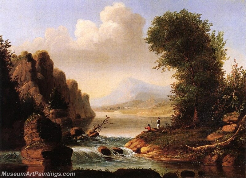 Fishing by a River Painting