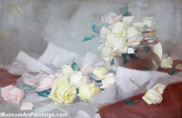 Flower Oil Painting Pink and Yellow Roses