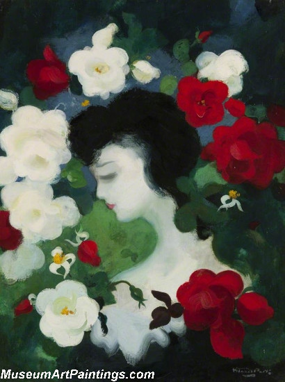 Flower Oil Painting Woman with Flowers