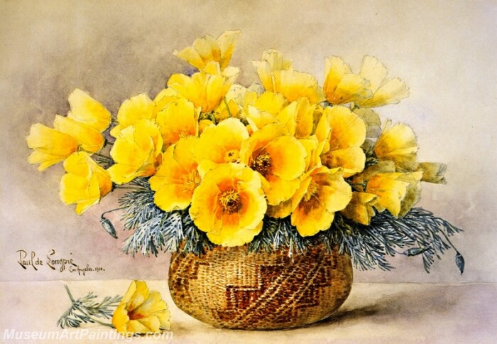 Flower Painting California Poppies in an Indian Basket