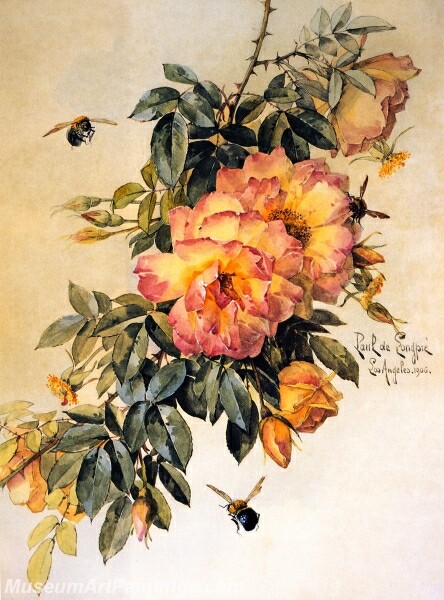 Flower Painting Roses and Bumblebees